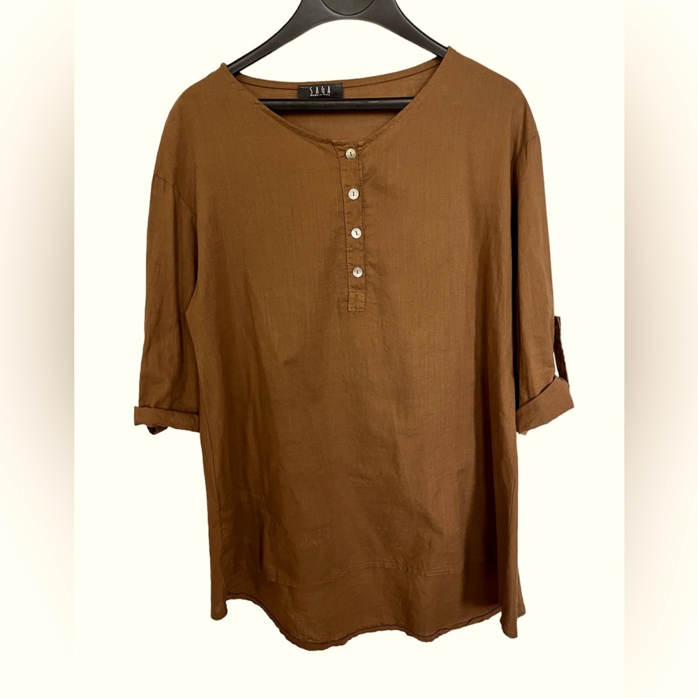 Saga made in Italy Linen Tunic in Brown one size fits all. EUC